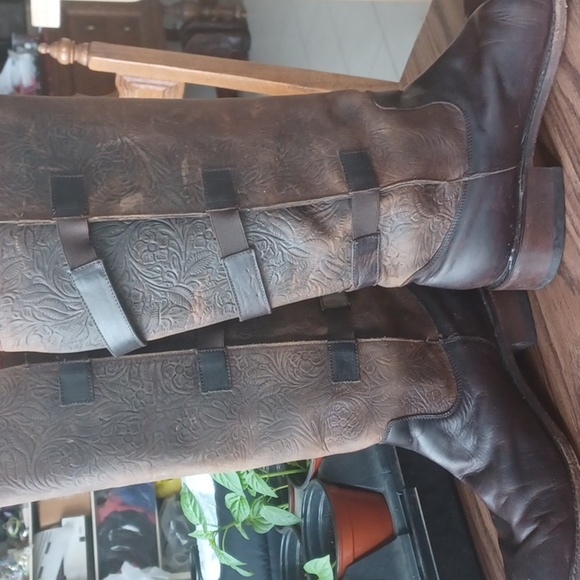 JB Dillon Boots Tooled Leather Knee High, Buckle, 12B - Picture 3 of 11